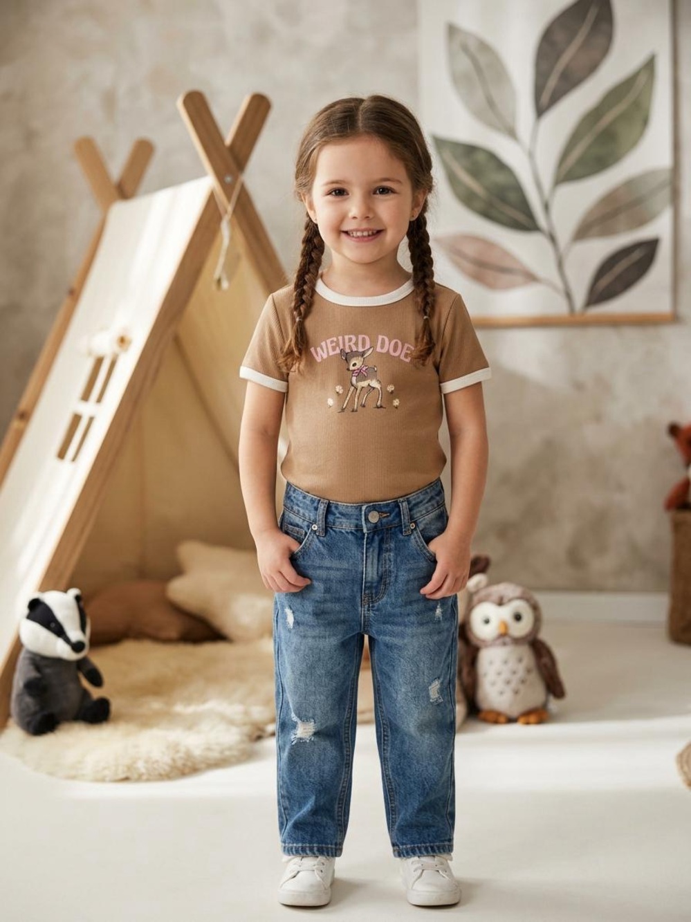 Ardene Brown "Weird Doe" Ringer Tee